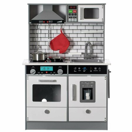 VIGILANCIA Wooden Play Kitchen Toy with Light on Microwave, Cabinet, Sound Electronic Stove & Microwave Sink VI3720680